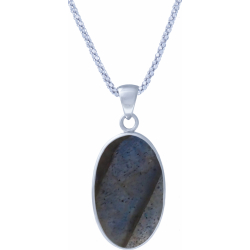 Collier argent rhodié - 8g - labradorite - oval 25x15mm - 60+5cm