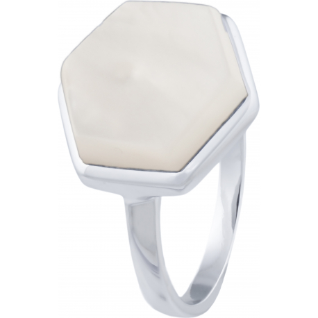 Bague en argent rhodié - héxagone - nacre - 13x15mm - 3,2g