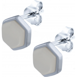 Boucles d'oreille en argent rhodié - héxagone - nacre - 6x7mm - 1,3g