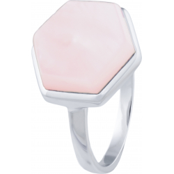 Bague en argent rhodié - héxagone - nacre rosé - 13x15mm - 3,2g