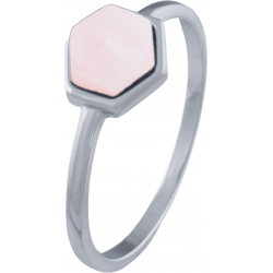 Bague en argent rhodié - héxagone - nacre rosé - 6x7mm - 1,5g