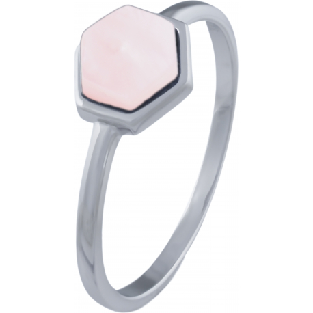 Bague en argent rhodié - héxagone - nacre rosé - 6x7mm - 1,5g