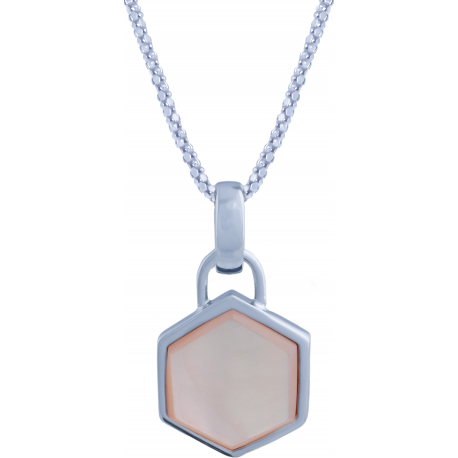 Collier en argent rhodié - héxagone - nacre rosé - 13x15mm - 5,7g - 45cm