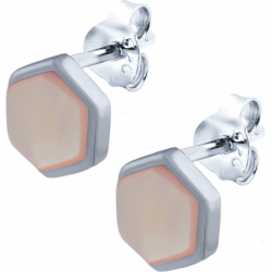 Boucles d'oreille en argent rhodié - héxagone - nacre rosé - 6x7mm - 1,3g