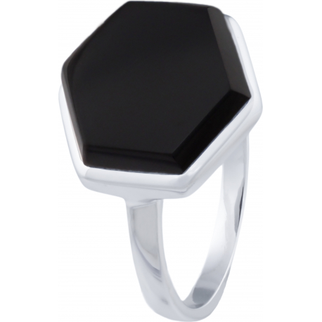 Bague en argent rhodié - héxagone - onyx - 13x15mm - 3,2g