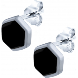 Boucles d'oreille en argent rhodié - héxagone - onyx - 6x7mm - 1,3g