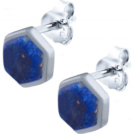 Boucles d'oreille en argent rhodié - héxagone - lapis lazuli - 6x7mm - 1,3g