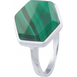 Bague en argent rhodié - héxagone - malachite - 13x15mm - 3,2g