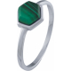 Bague en argent rhodié - héxagone - malachite - 6x7mm - 1,5g