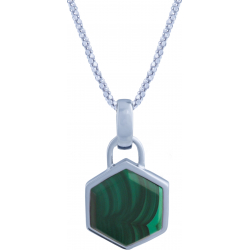 Collier en argent rhodié - héxagone - malachite - 13x15mm - 5,7g - 45cm