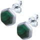 Boucles d'oreille en argent rhodié - héxagone - malachite - 6x7mm - 1,3g