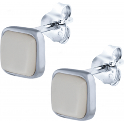 Boucles d'oreille en argent rhodié - carré - nacre - 5x5mm - 1,1g