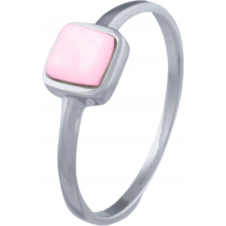 Bague en argent rhodié - carré - nacre rosé - 5x5mm - 1,3g