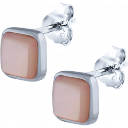 Boucles d'oreille en argent rhodié - carré - nacre rosé - 5x5mm - 1,1g