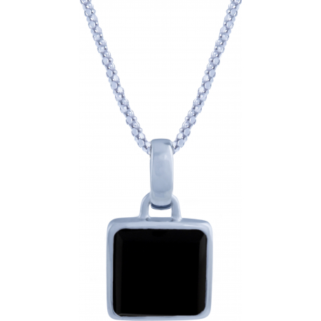 Collier en argent rhodié - carré - onyx - 11x11mm - 5,2g - 45cm