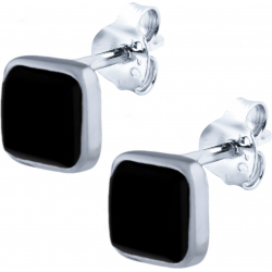 Boucles d'oreille en argent rhodié - carré - onyx - 5x5mm - 1,1g