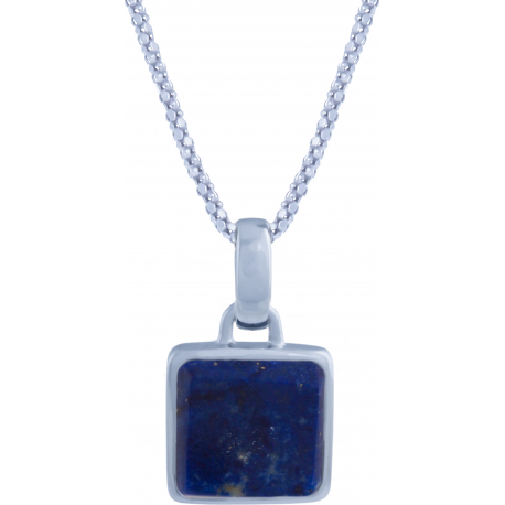 Collier en argent rhodié - carré - lapis lazuli - 11x11mm - 5,2g - 45cm