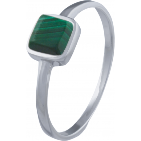 Bague en argent rhodié - carré - malachite - 5x5mm - 1,3g