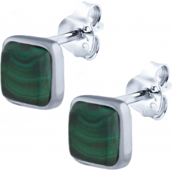 Boucles d'oreille en argent rhodié - carré - malachite - 5x5mm - 1,1g