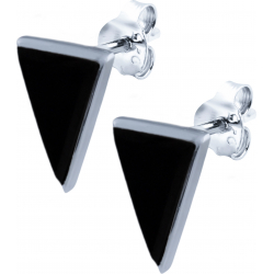 Boucles d'oreille en argent rhodié - triangle - onyx - 7x11mm - 1,4g