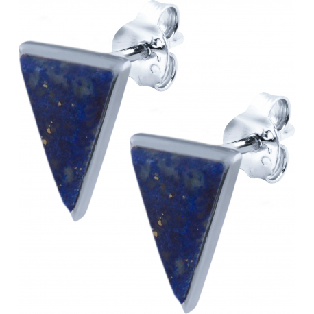Boucles d'oreille en argent rhodié - triangle - lapis lazuli - 7x11mm - 1,4g