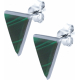 Boucles d'oreille en argent rhodié - triangle - malachite - 7x11mm - 1,4g