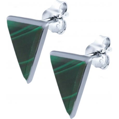 Boucles d'oreille en argent rhodié - triangle - malachite - 7x11mm - 1,4g