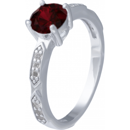 Bague argent rhodié - 2,5g - grenat - 6mm - T 50 à 64