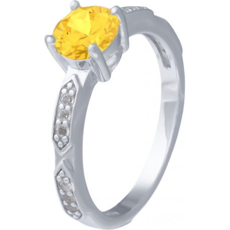 Bague argent rhodié - 2,5g - citrine - 6mm - T 50 à 64