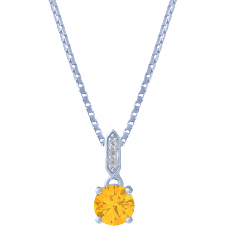 Collier argent rhodié - 3g - citrine - 6mm - 45+5cm