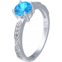 Bague argent rhodié - 2,5g - topaze bleue - 6mm - T 50 à 64