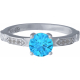 Bague argent rhodié - 2,5g - topaze bleue - 6mm - T 50 à 64