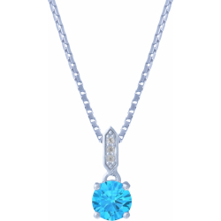 Collier argent rhodié - 3g - topaze bleue - 6mm - 45+5cm
