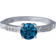 Bague argent rhodié - 2,5g - topaze bleue london - 6mm - T 50 à 64