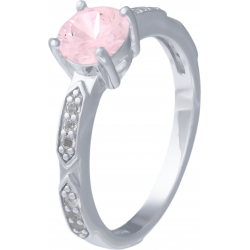 Bague argent rhodié - 2,5g - quartz rose - 6mm - T 50 à 64