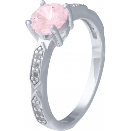Bague argent rhodié - 2,5g - quartz rose - 6mm - T 50 à 64