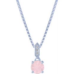 Collier argent rhodié - 3g - quartz rose - 6mm - 45+5cm