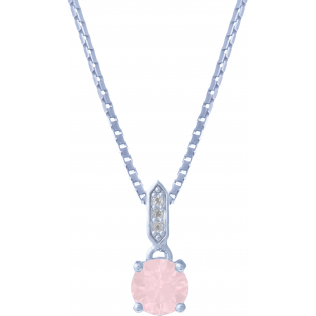 Collier argent rhodié - 3g - quartz rose - 6mm - 45+5cm