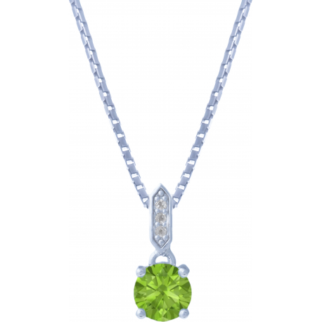 Collier argent rhodié - 3g - péridot - 6mm - 45+5cm