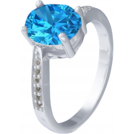 Bague argent rhodié - 3g - topaze bleue - oval 7x9mm - T 50 à 64