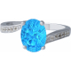 Bague argent rhodié - 3g - topaze bleue - oval 7x9mm - T 50 à 64