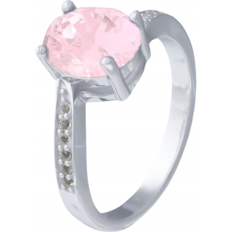 Bague argent rhodié - 3g - quartz rose - oval 7x9mm - T 50 à 64