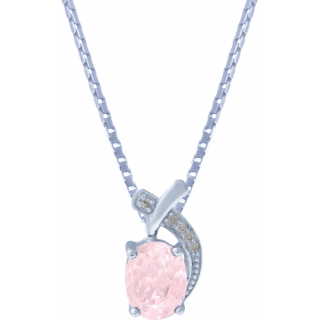 Collier argent rhodié - 4,2g - quartz rose - oval 7x9mm - 40+5cm