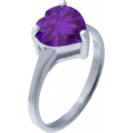 Bague argent rhodié - 2g - améthyste - cur 7x7mm - T 50 à 64