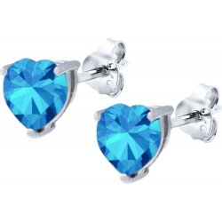 Boucles d'oreille argent rhodié - 1,5g - topaze bleue - cur 7x7mm