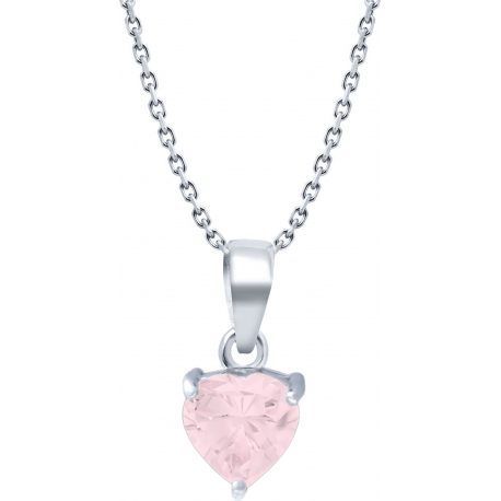 Collier en argent rhodié - 3,2g - quartz rose - cur 7x7mm - 38+5cm