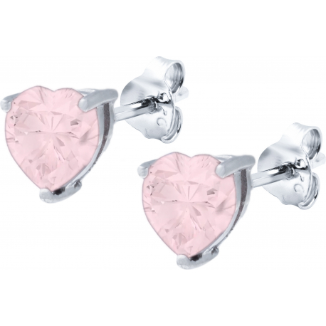 Boucles d'oreille argent rhodié - 1,5g - quartz rose - cur 7x7mm