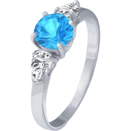 Bague argent rhodié - 2g - topaze blanche - topaze bleue - 6mm - T 50 à 64