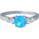 Bague argent rhodié - 2g - topaze blanche - topaze bleue - 6mm - T 50 à 64