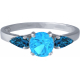 Bague argent rhodié - 2g - topaze bleue london - topaze bleue - 6mm - T 50 à 64